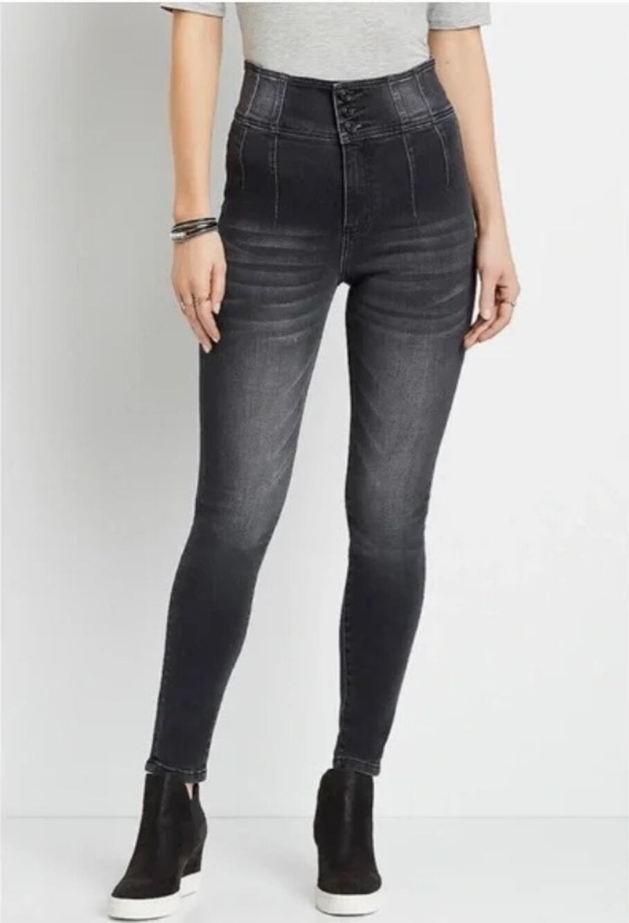 KanCan Super High Rise Black Triple Button Skinny Jean Women's Size 28 Stretch